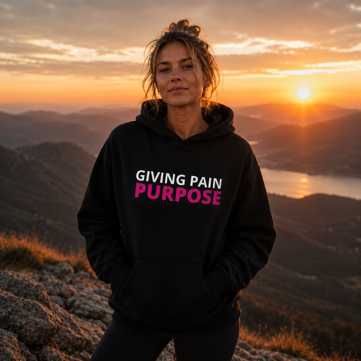 Woman in Soft Power Hoodie Giving Pain Purpose