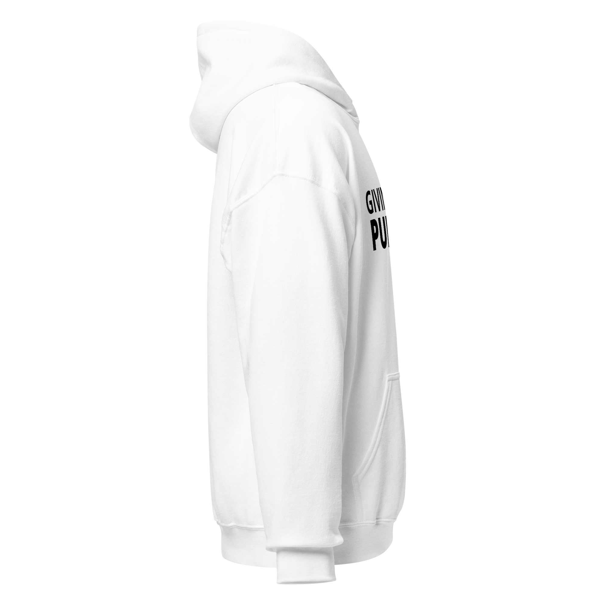 White Purpose Hoodie featuring The Pain Game Podcast artwork, empowering comfort wear.