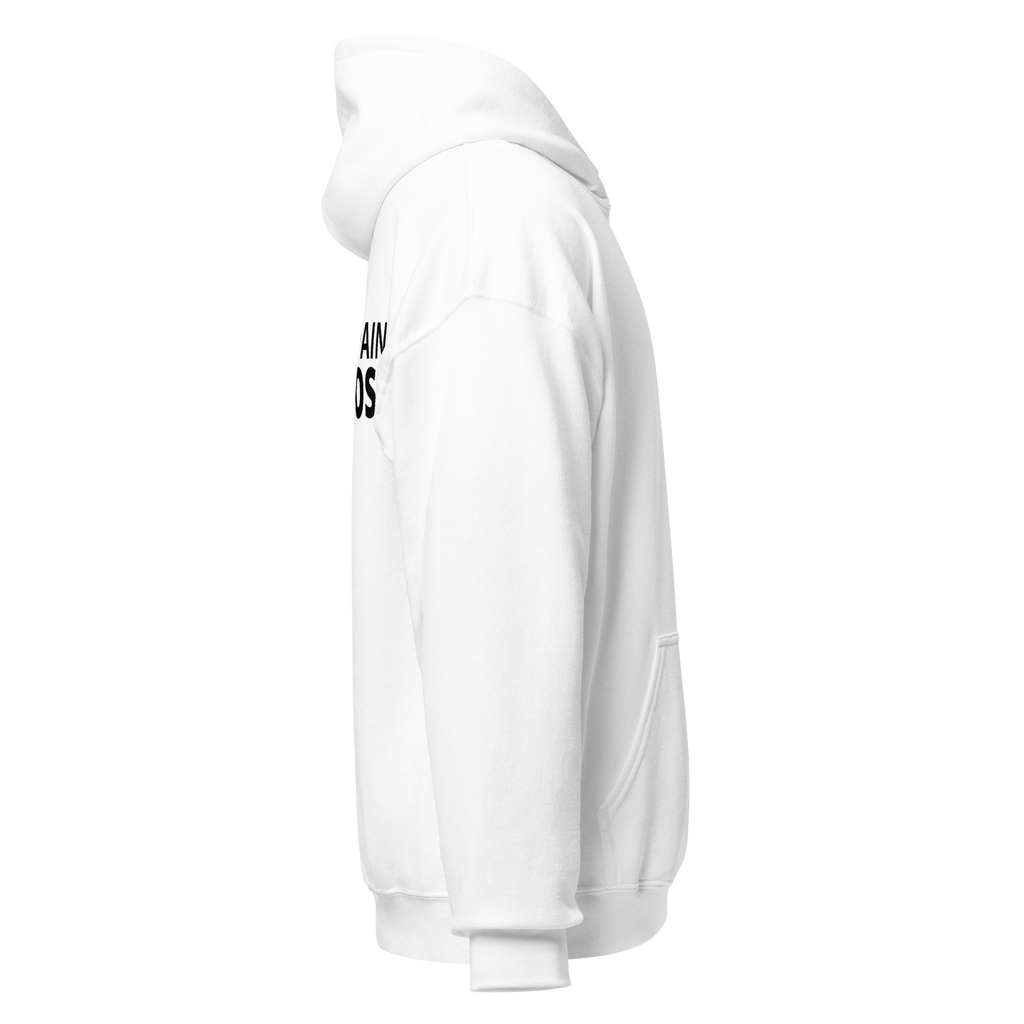 White Statement Hoodie with bold The Pain Game Podcast messaging, designed for confidence and self-expression.